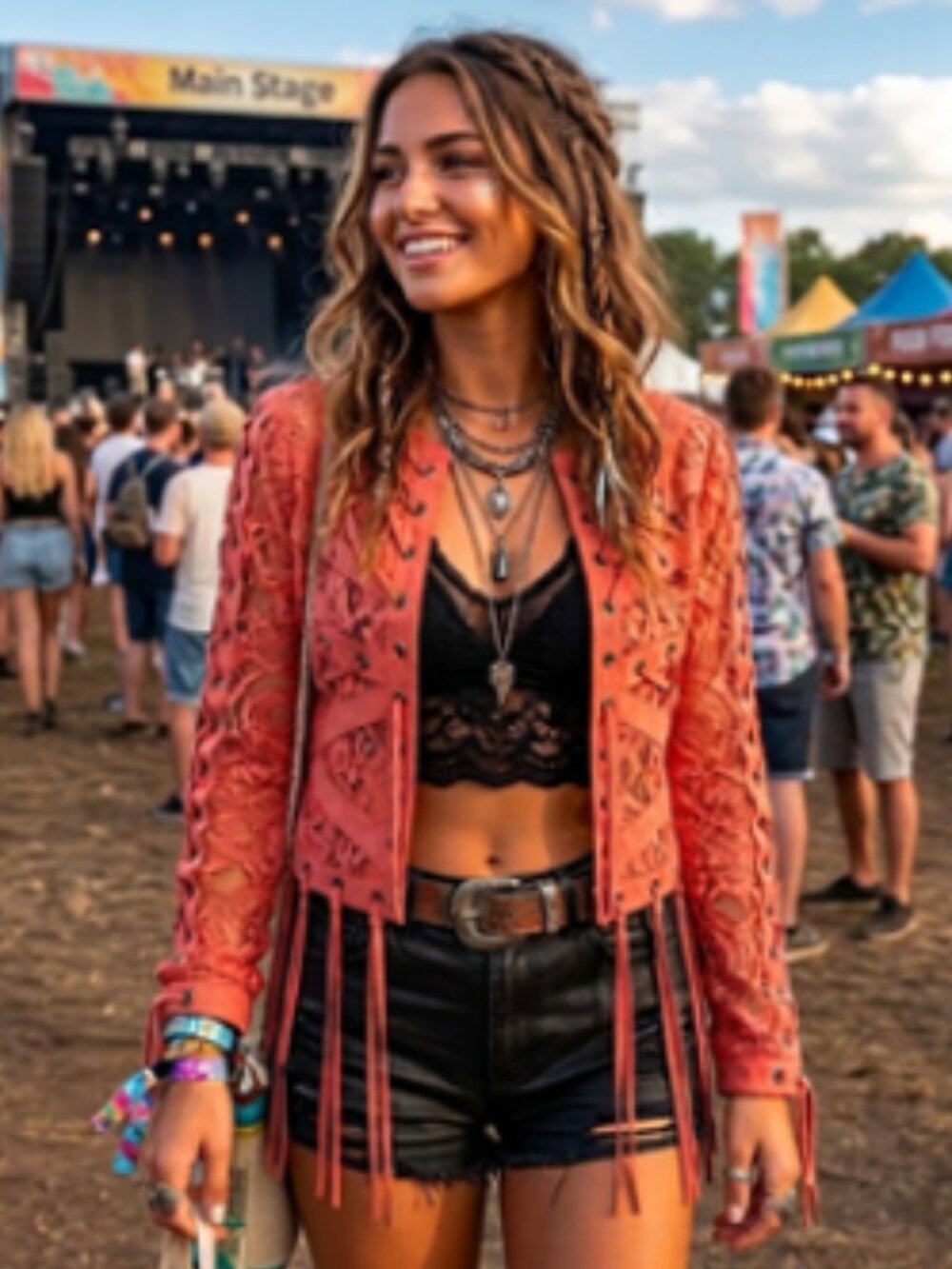 Vocal USA Coral Fringe & Lace Cardigan Jacket
